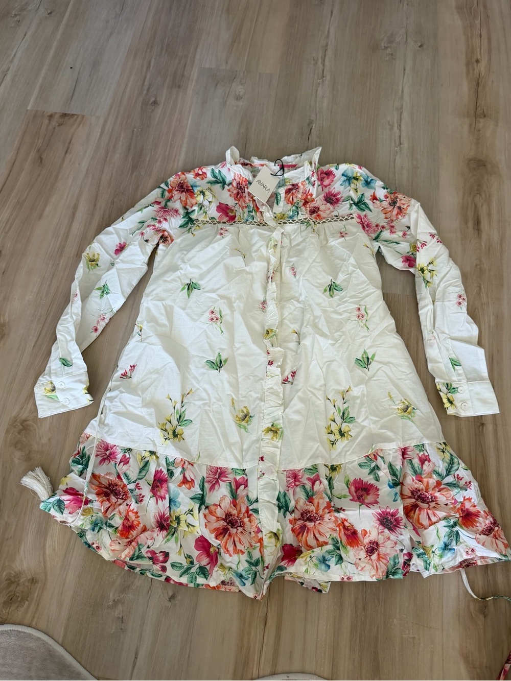 Fate White Floral Button-Front Casual Dress with Ruffle Hem